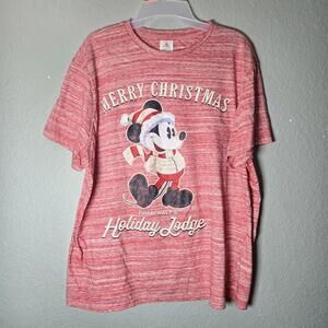 Disney Parks Merry Christmas From Walt’s Holiday Lodge Mickey Adult Shirt sz XL